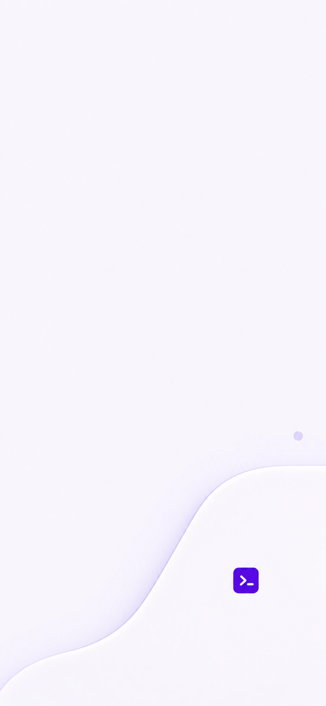 A fine S-shaped contour across a matte surface with a tiny purple terminal prompt, light phone composition