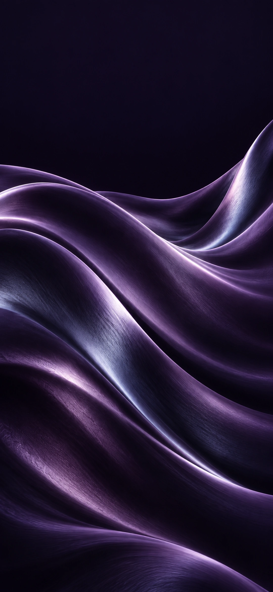 Flowing violet satin folds with soft highlights and open negative space, dark phone composition